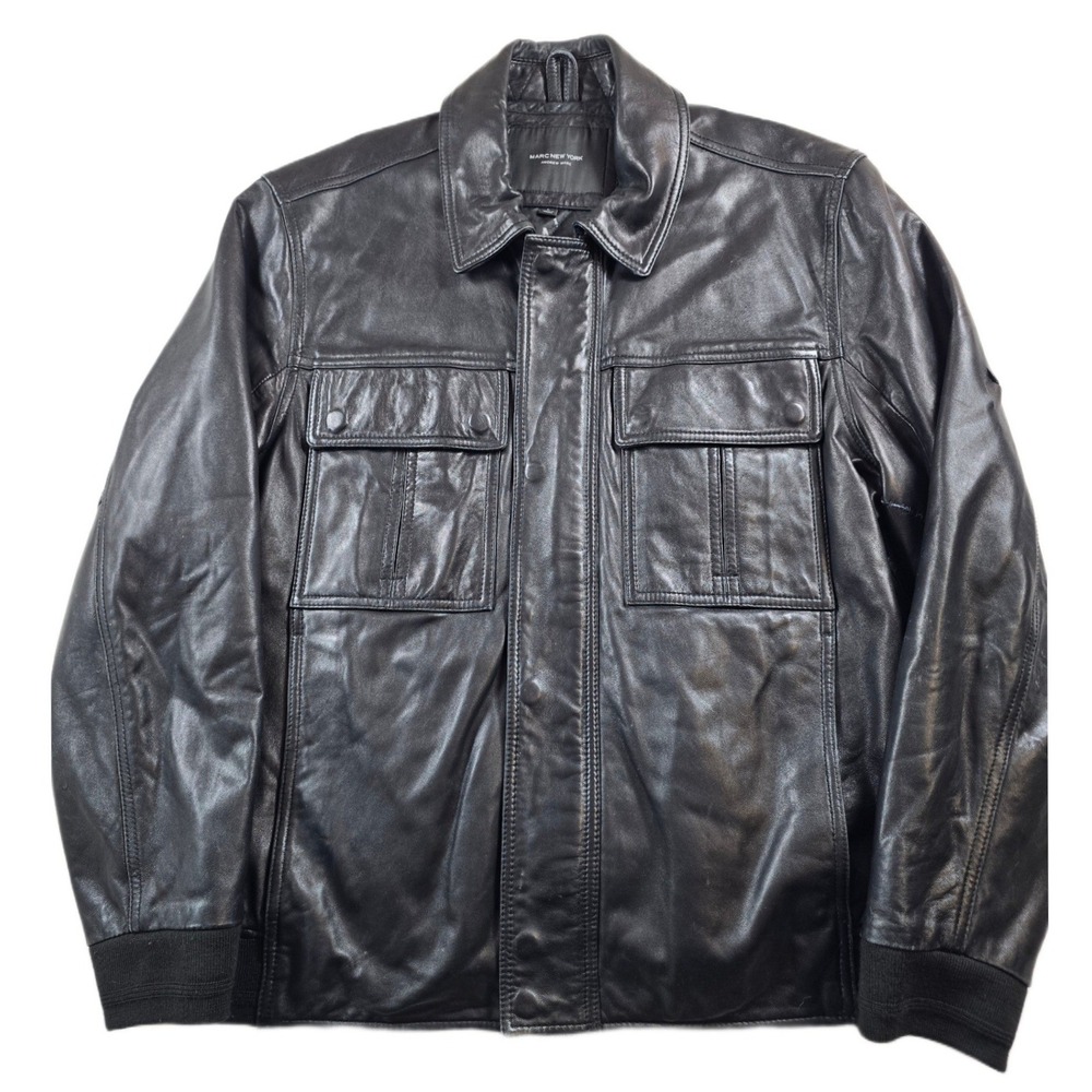 Marc New York Leather Jacket Mens Large Black Vintage Field Andrew Marc Soft!